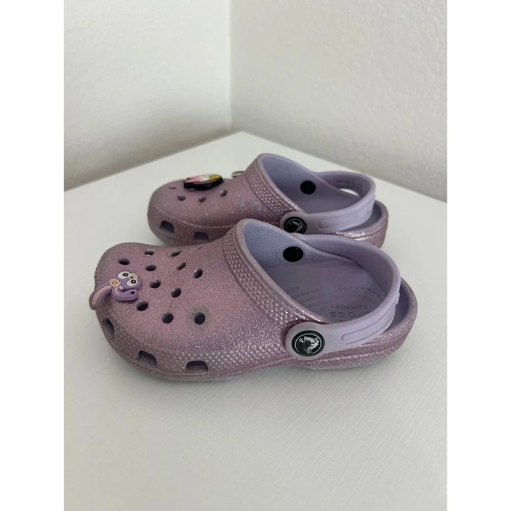 Kids Crocs Purple Glitter Sandals 10c With Charms